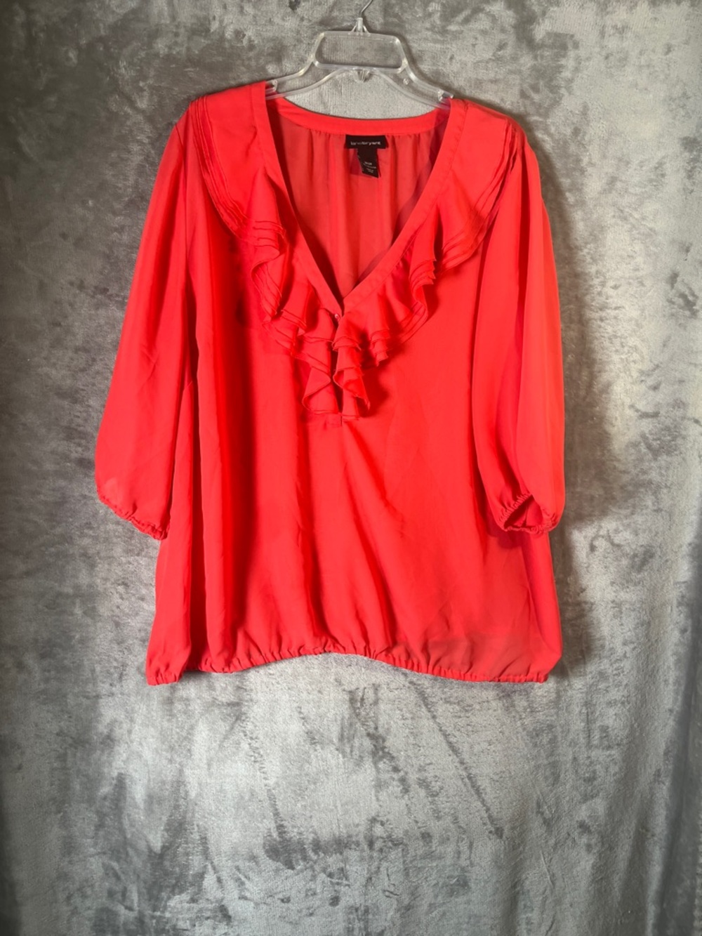 Lane Bryant Coral Red Ruffle V-Neck Blouse